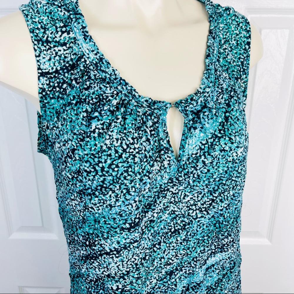 DAISY FUENTES top keyhole front blouse sleeveless blue green speckled top M - Picture 3 of 9